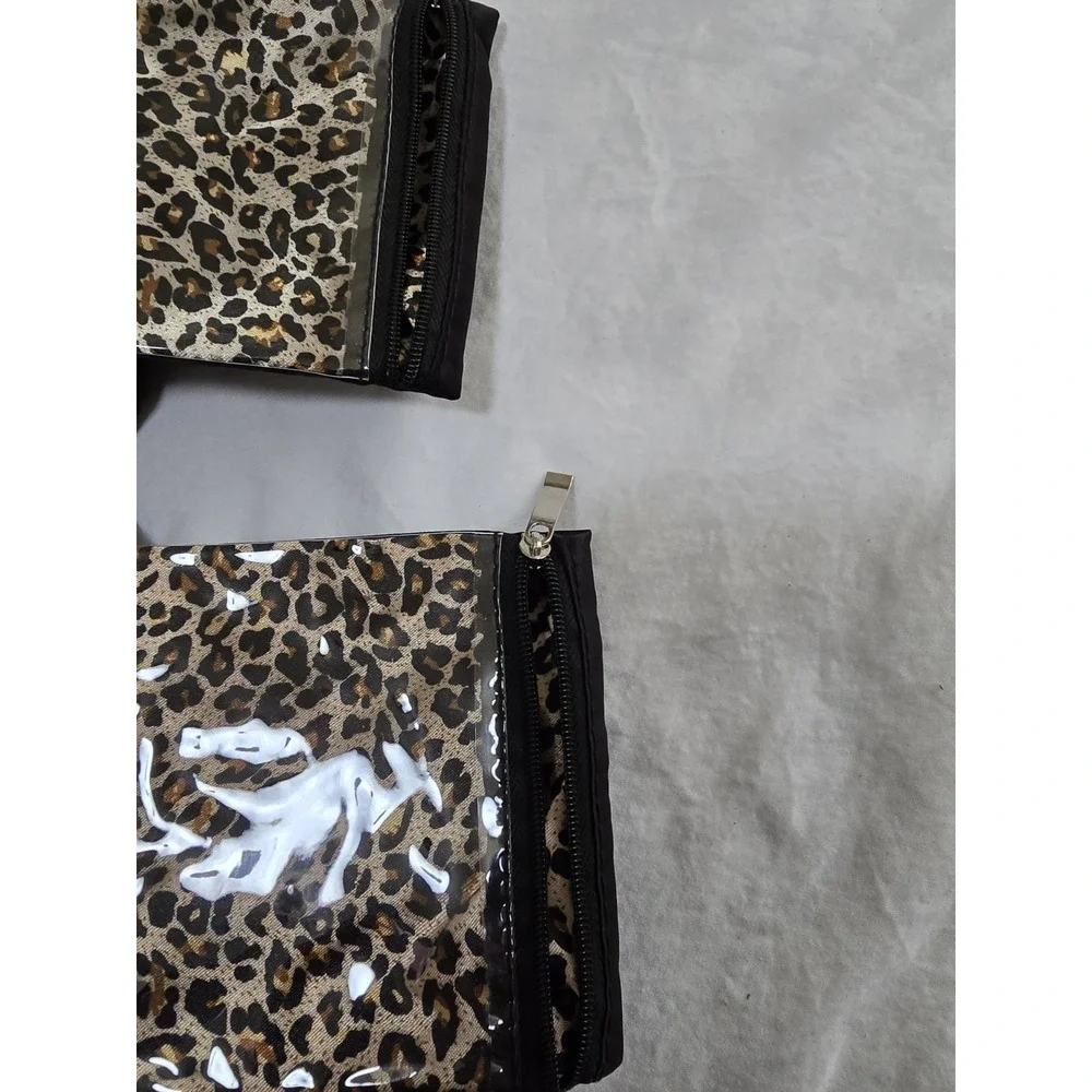 Jewelry Pouch Travel 6 Pockets Zippers Loepard Organizer‎ Handle Slick /0416